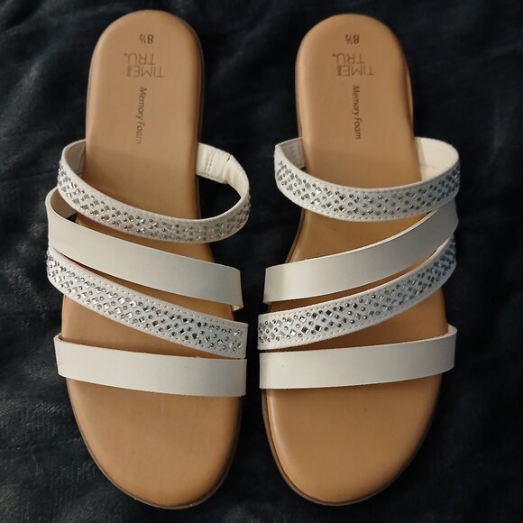 Time and Tru Shoes - White Rhinestone Slide Sandals